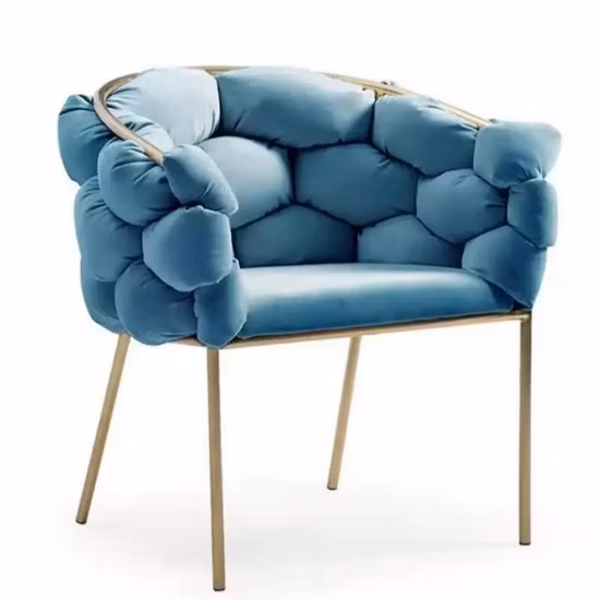 Nordic Velvet Beige Tufted Gold Stainless Steel Leg Minimalist Dinning Chair Make up Dining Chair