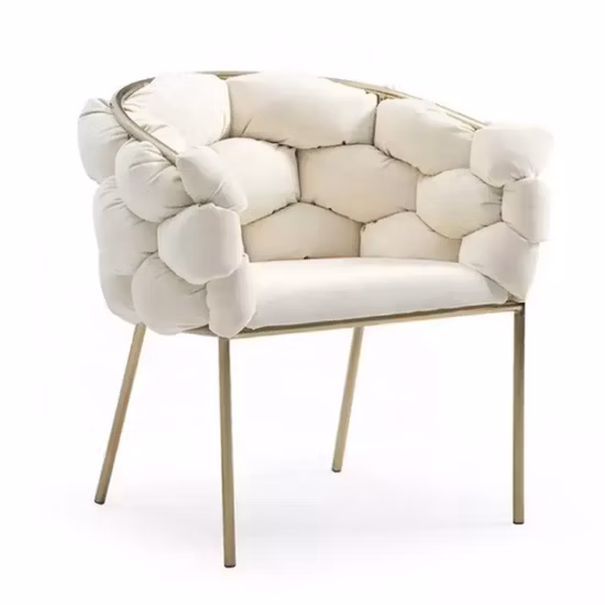 Nordic Velvet Beige Tufted Gold Stainless Steel Leg Minimalist Dinning Chair Make up Dining Chair